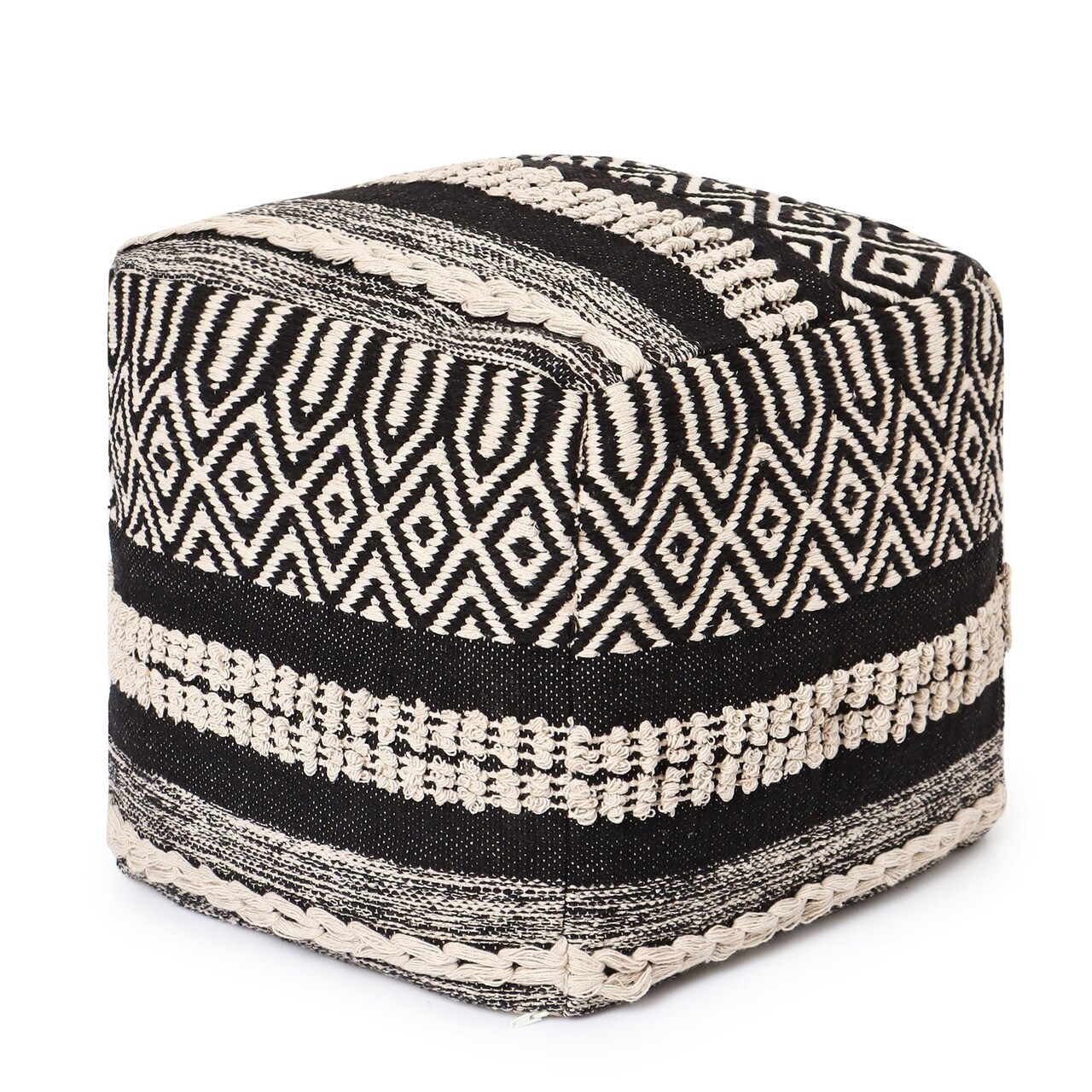 Edge Collections - Boho Decorative Pouf Ottoman Cover for Versatile Seating - 1 Piece